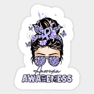 anorexia Awareness - messy bun leopard ribbon Sticker